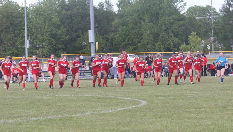 Members of the Streator girls soccer team jog off of the pitch after defeating Ottawa 2-0 during the Class 2A Regional game on Friday, May 10, 2024 at James Street Recreation Complex in Streator.