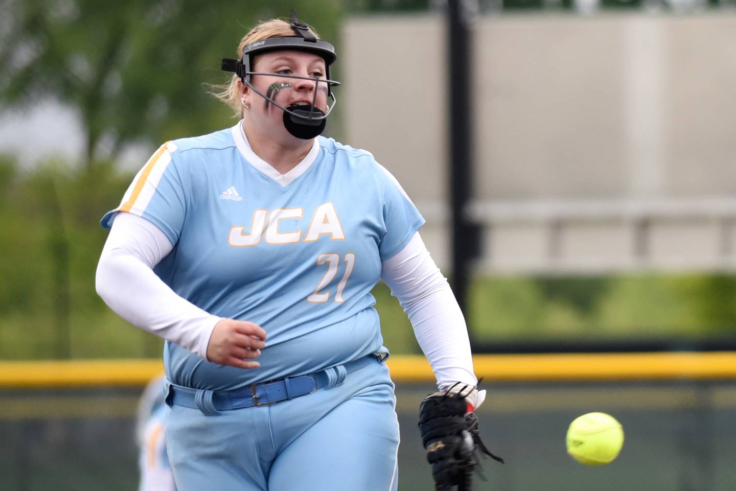 Joliet Catholic's Nina Sebahar throws a pitch during the Class 2A Coal City Regional semifinals against Coal City Wednesday, May 21, 2025.