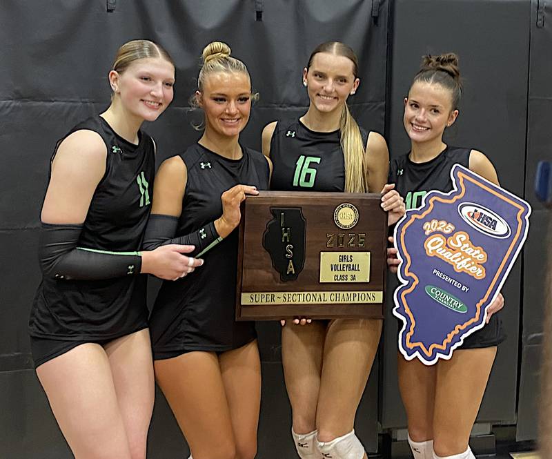 From left: Providence seniors Abbey Knight, Demi Carbone, Cali Tierney and Delaney Purtill pose with the Class 3A Washington Supersectional plaque.