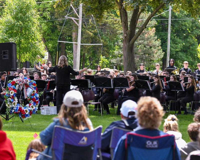 The Yorkville Middle School band performs a song during the Memorial Day event on Monday May 26, 2025, held at Town Square Park in Yorkville.