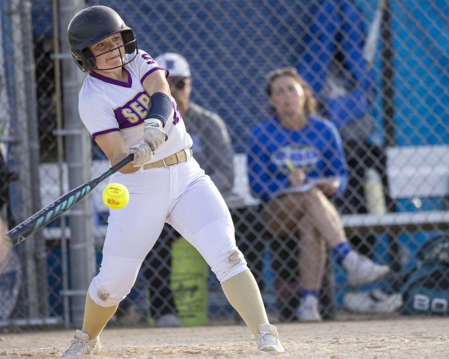 Serena's Finley Brodbeck makes contact with the ball during the game against Newark High School on April 29, 2025 at Newark High School.