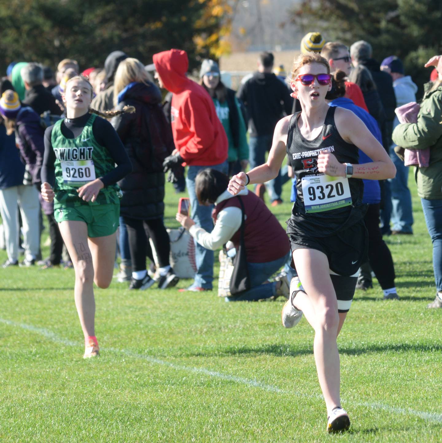 Erie-Prophetstown's Sarah Link sprints to the finish line at the 1A Oregon Sectional held at Oregon Park West on Saturday, Oct. 28, 2023. Link placed eighth in 20:23.84.