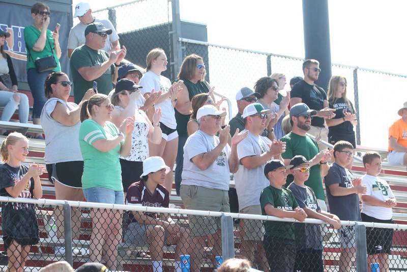 St. Bede fans cheer on the Lady Bruins in the Class 1A State semifinal game on Friday, June 2, 2023 at the Louisville Slugger Sports Complex in Peoria.