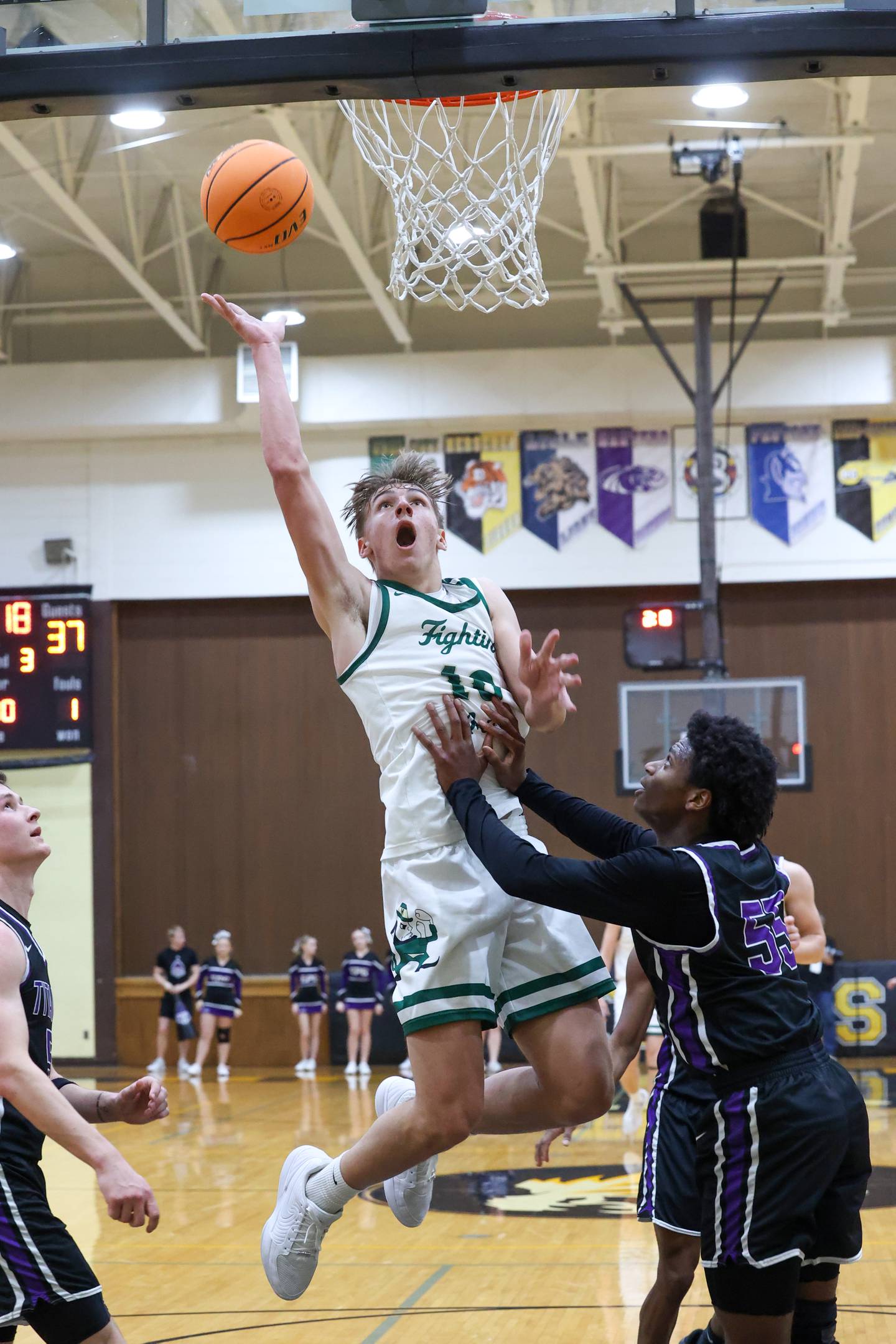 Bishop McNamara's Coen Demack tosses up a shot during the Fightin' Irish's 66-52 victory over El Paso-Gridley in the IHSA Class 2A Herscher Regional championship on Friday, Feb. 27, 2026.