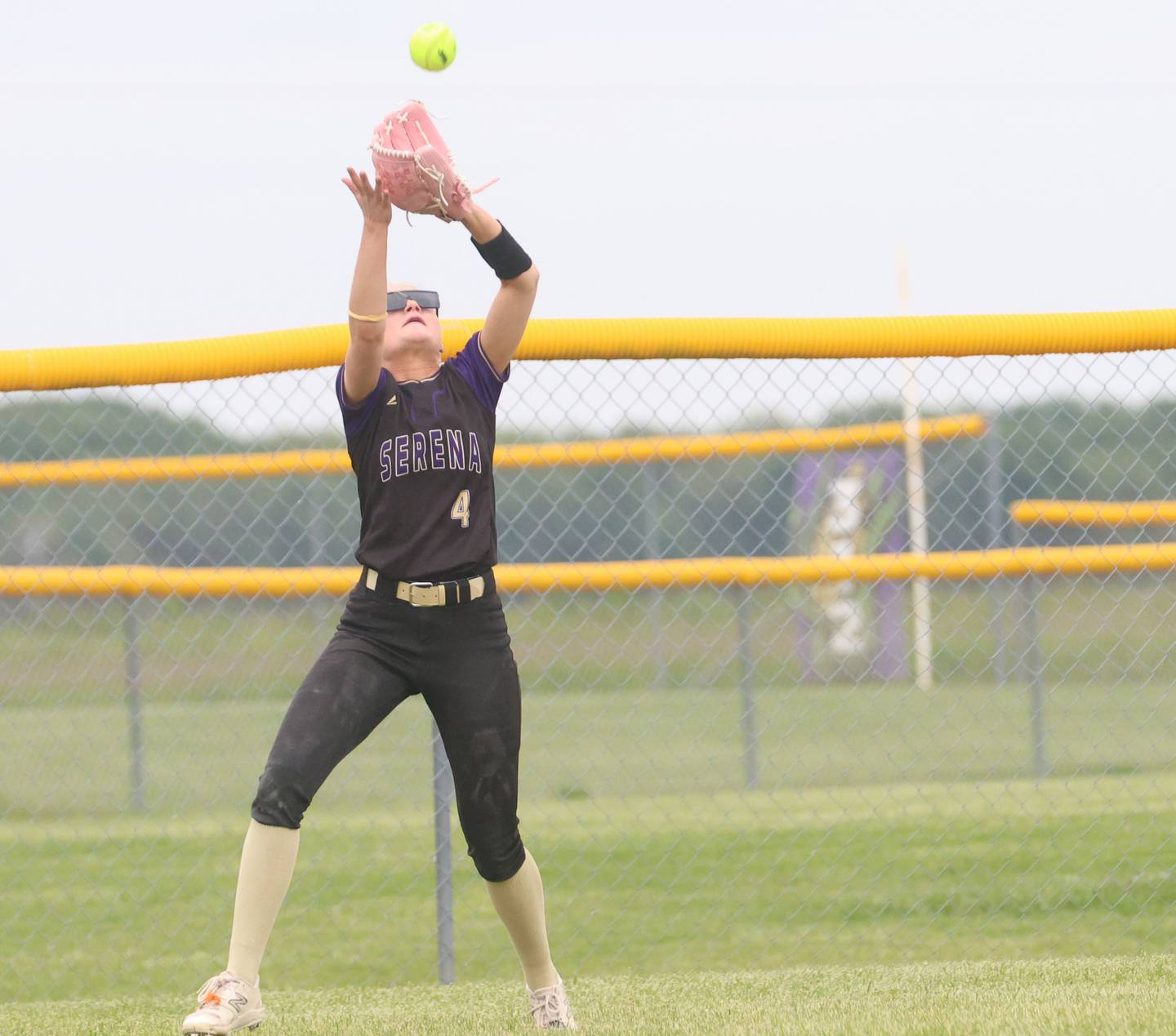 Serena's Emily Hoffman makes a catch in right field during the Class 1A Regional title game on Friday, May 22, 2026 at Serena High School.
