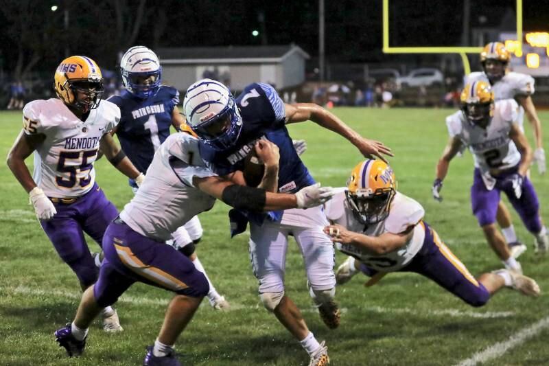 Princeton quarterback Teegan Davis runs against Mendota Friday. The Tigers won 28-7.