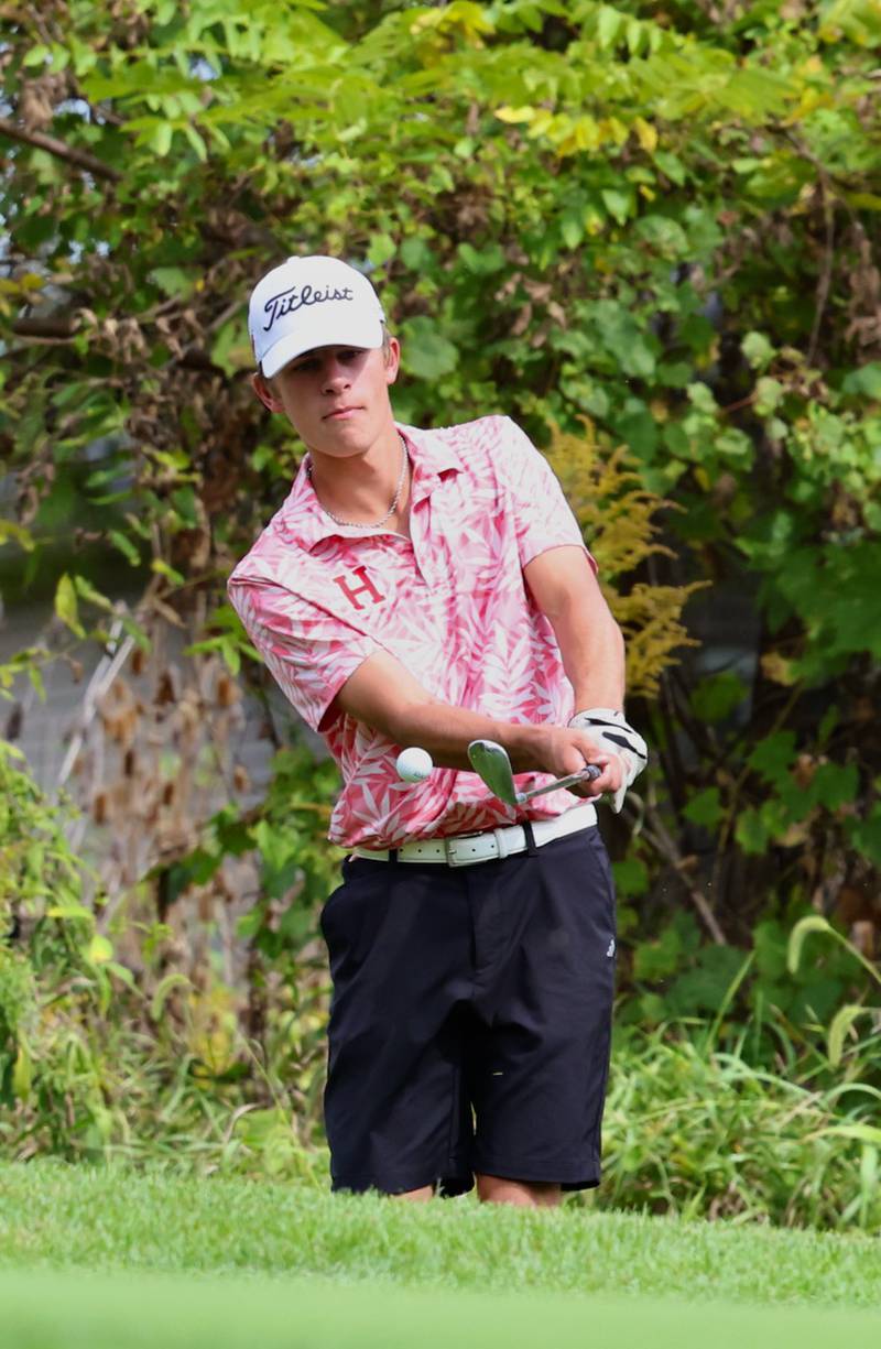Hall's Luke Bryant hits the ball during the Three Rivers Conference Tournament on Tuesday, Sept. 23, 2025 at Chapel Hill Golf Course in Princeton.