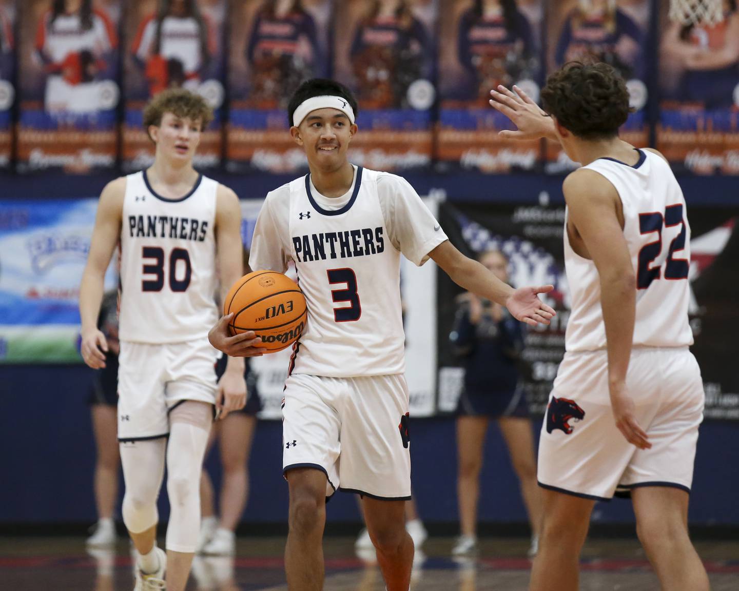 Oswego's Ethan Vahl (3) walks off the court with teammates after their win over Oswego East Friday, Jan 09, 2025 in Oswego.