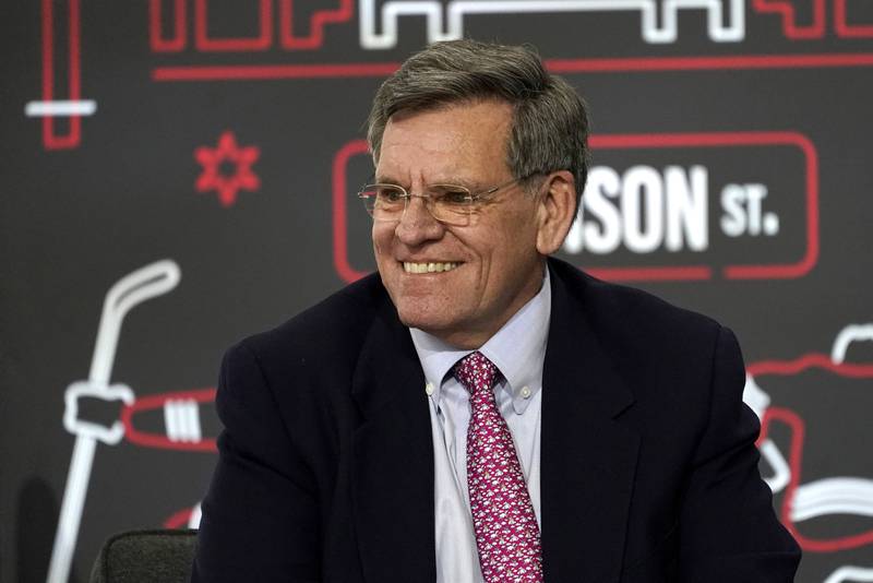 Chicago Blackhawks Chairman Rocky Wirtz smiles during a news conference Tuesday, March 1, 2022, in Chicago.