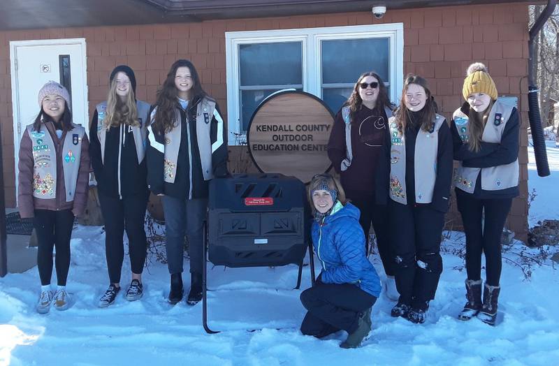 Pictured from left are Lilli Mueller, Amelia Minalga, Sierra Montrose, Deanna Bazan (Director of KCOEC), Mackenzie Pohl, Madeline Carter, and Brooke Surprenant. Not pictured are Anita Werderich and Sera Stepien.