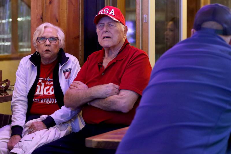 Jean and John Vonderhaar, of Richmond, watch election results during a Republican election night watch party Tuesday, Nov. 8, 2022, at Niko's Red Mill Tavern, 1040 Lake Ave. in Woodstock. The event was hosted by Illinois State Sen. Craig Wilcox, McHenry County Board Chairman Mike Buehler, McHenry County Coroner Michael Rein, and McHenry County Clerk Joe Tirio.