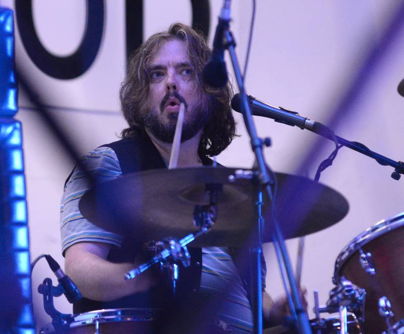 The drummer with Fortunate Sons, a Creedence Clearwater tribute band,  plays a song during the Jamboree Concert Series in Mt. Morris on Friday, Aug, 29, 2025.