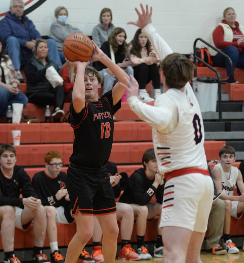 Erie-Prophetstown's Evan Steimle shoots during.a Saturday, Dec. 30, 2023 game against Forreston at the Warkins Memorial Tournament at Erie High School.
