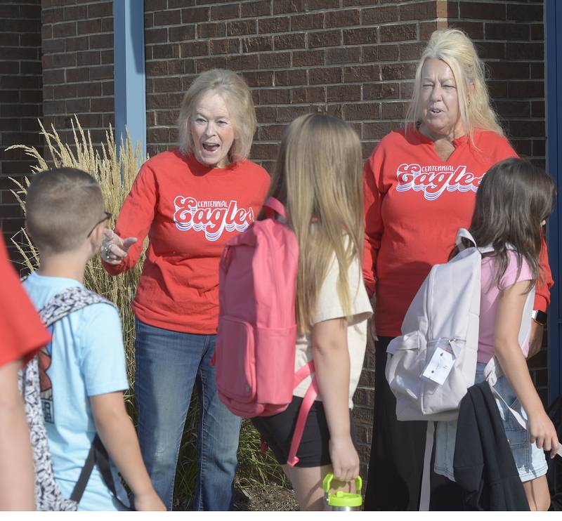 Centennial School staff welcome students back as they begin the first day of school Wednesday in Streator.