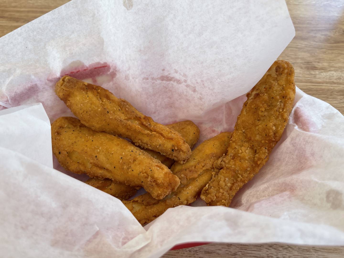 The chicken tenders have a crispy breading to them, but also remain juicy.