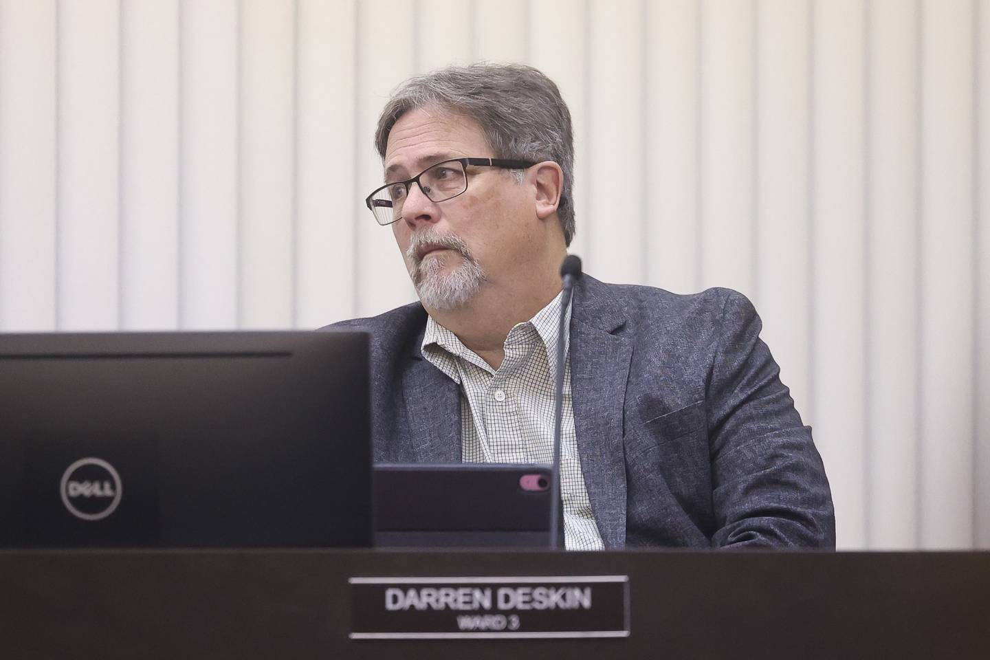 Alderman Darren Deskin, 3rd Ward, listens to another board member at the Lockport City Council meeting on Wednesday, Feb. 7th 2024 in Lockport.