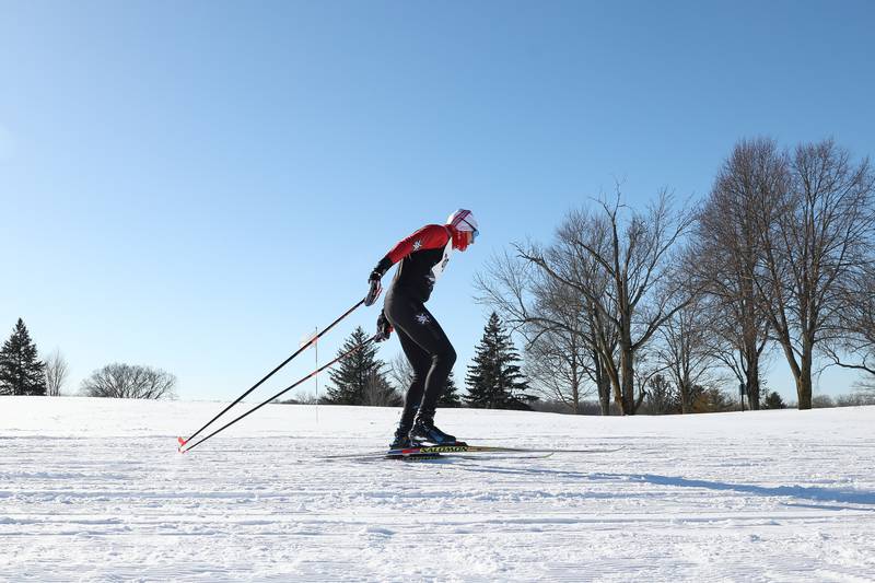 A skier moves along the course in the Joliet Nordic Ski Club 12k race on Saturday, Jan. 20th, 2024 at Woodruff Golf Course in Joliet.