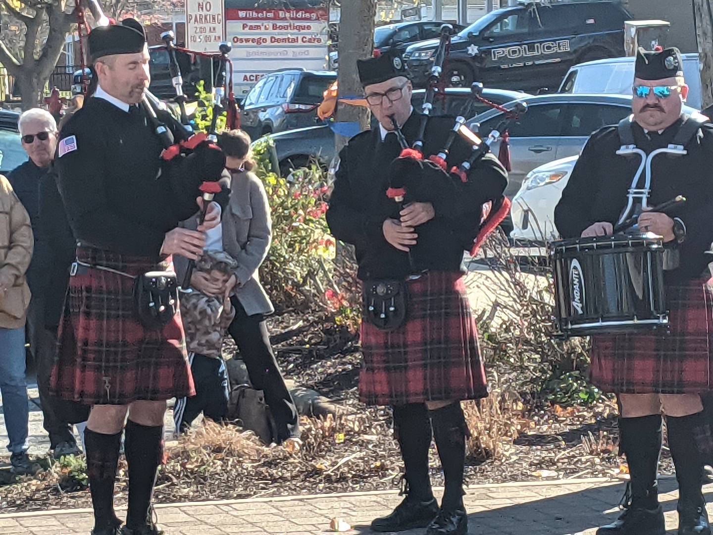 Members of Oswego Firefighters Pipes and Drums Local 4773 participated in Oswego American Legion Post 675's annual Veteran Day ceremony on Nov. 11.
