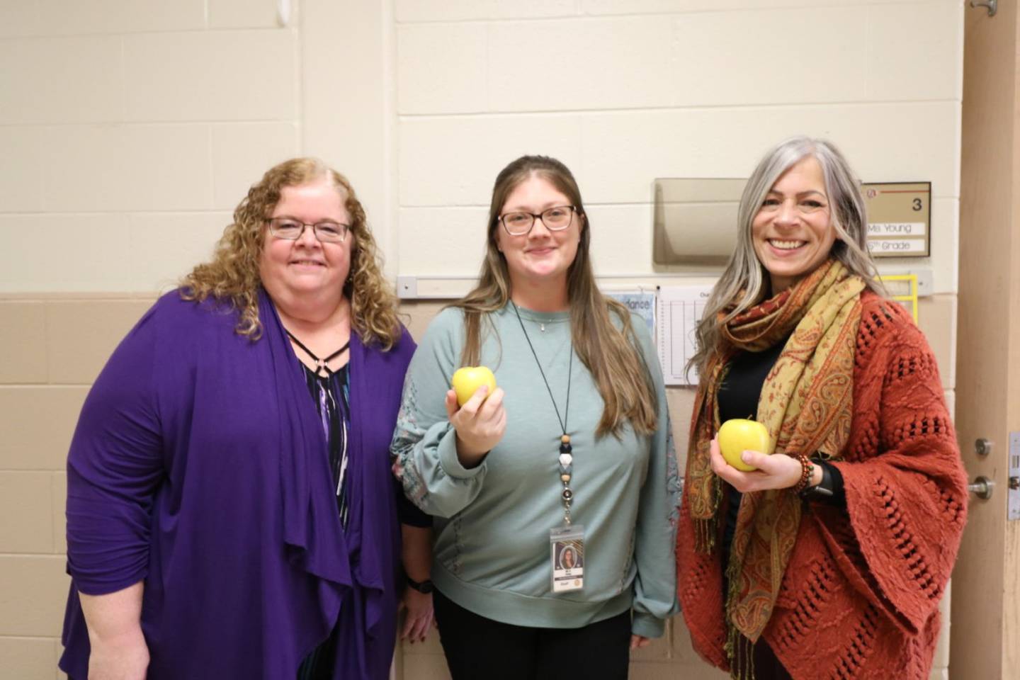 Woodland Elementary fourth-grade teacher Chelsea Young was recently named a 2023 Golden Apple Awards for Excellence in Teaching finalist. Pictured, from left, are Joliet Public Schools District 86 Superintendent Theresa Rouse, Woodland fourth-grade teacher Chelsea Young, and Woodland Elementary School Principal Kim Gordon.