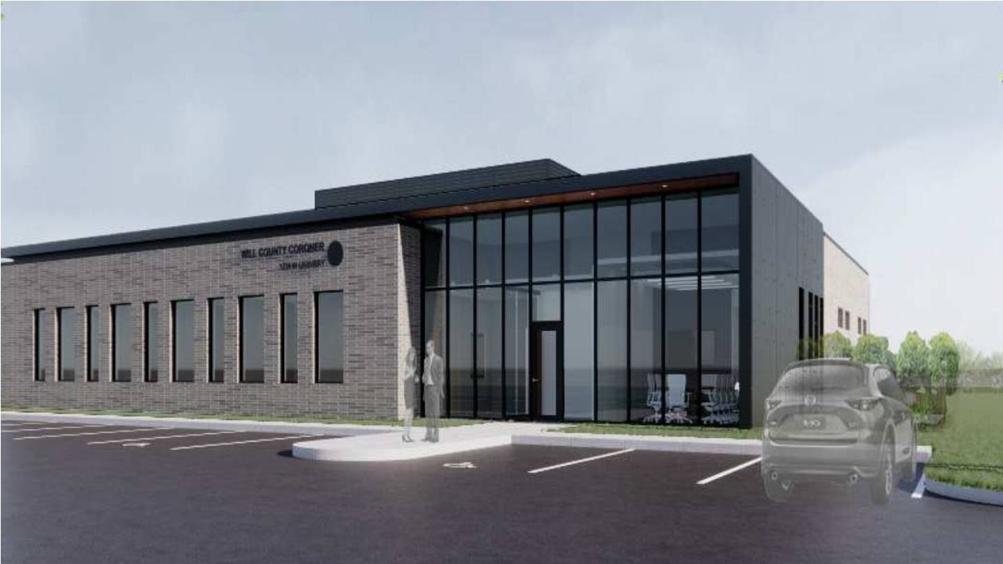 Rendering depicts what the future Will County morgue and coroner's office building will look like when it opens in summer 2023.