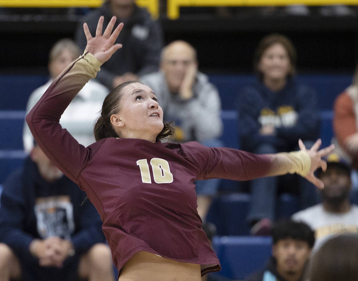 Morris’ Hannah Lin looks to hammer the ball against Sterling Thursday, Oct. 30, 2025, in the Class 3A volleyball regional.