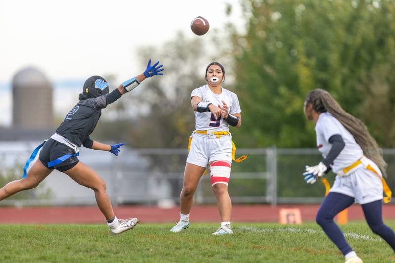 West Aurora's Sarahi Carlos throws the ball against Willowbrook at the Sectional Final on Tuesday, Oct. 14,2025 in South Elgin.