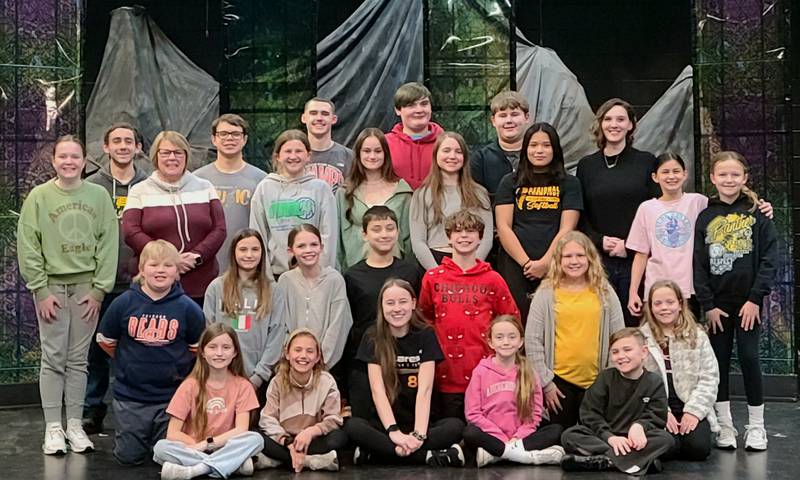 The cast of "Sound of Music" are pictured (front, from left) Giada Wright, Maizy Urnikis, Anna Sandberg, Lilly Askeland, and Knox Hopkins, (second row) Bryce Burris, Guiliana Cimei, Savannah Grasser, Seth Sandberg, Sawyer Smith, Reese Lenkaitis and Penelope Bird, (third row) Murphy Hopkins, Megan Goetz, Avery Lenkaitis, Madison Wasilewski, Lisa Myres, Alicia Vasquez-Barreras, Kynzie Thomas, and Aubrey Zborowski (back row) Alex Myres, Ryan Oliver, Cole Vipond, Garret Luke, Eric Vipond and Phoebe Kammer.