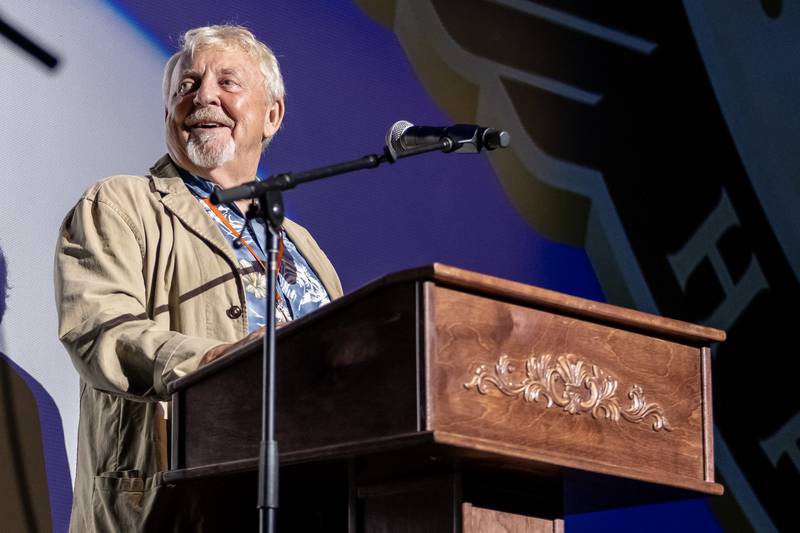 Jim Jacobs, who co-wrote ‘Grease,’ receives an award during the Illinois Rock & Roll Hall of Fame Induction ceremony on Sept. 14, 2025.