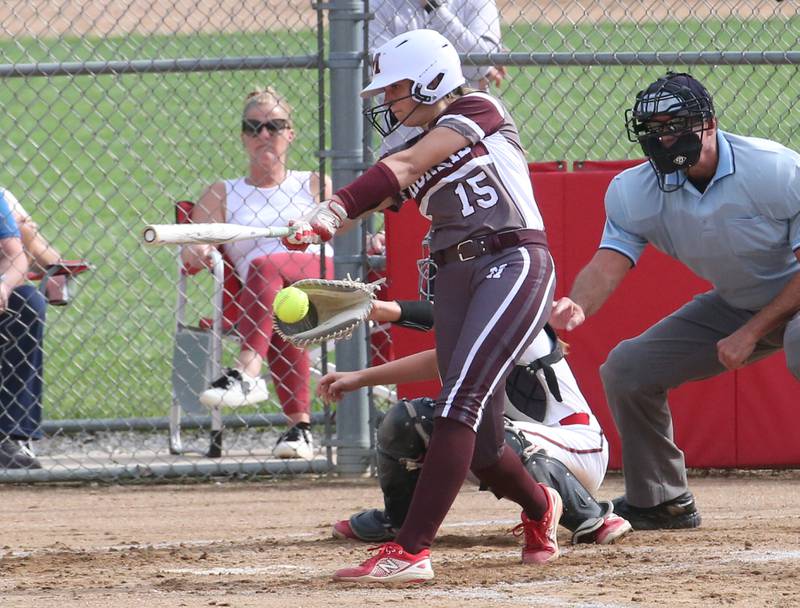 Morris's Addy Hackett strikes out swinging against Ottawa on Monday, May 15, 2023 at Ottawa High School.