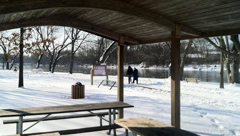 A couple walks along the plowed Fox River Trail at Violet Patch Park off Route 25 in Oswego. (John Etheredge - jetheredge@shawmedia.com)