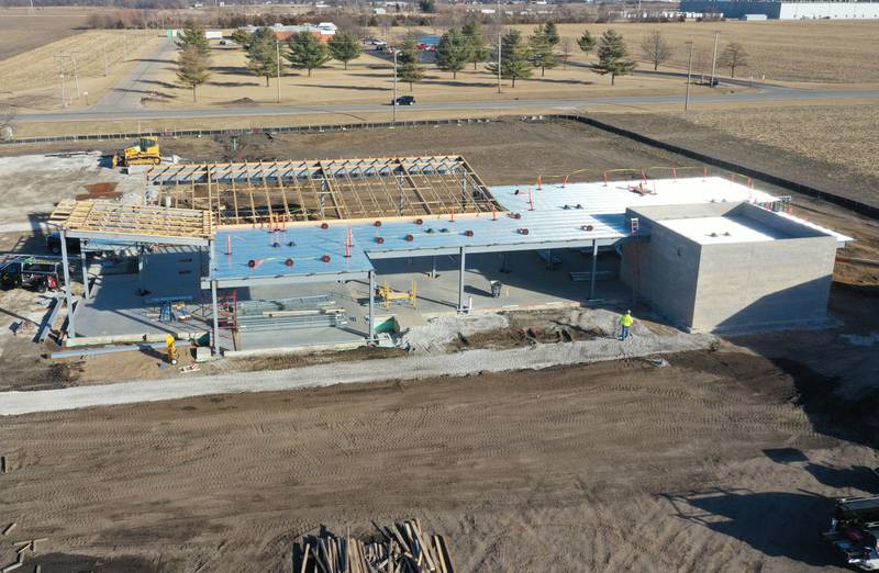 An aerial view of the Dr. Alfred E. Wisgoski Agricultural Education Center on Wednesday, Feb. 11, 2026 at Illinois Valley Community College in Oglesby. The new building will help redefine the IVCC agriculture program, outfitting the college to train and upskill agriculture workers, aid in the development of new technology, and sustainable practices. Approximately 1.6 million has been pledged for the agricultural center. IVCC will offer a community donation program later this spring. The 10,250 square-foot building is to be ready for occupancy in 2027.