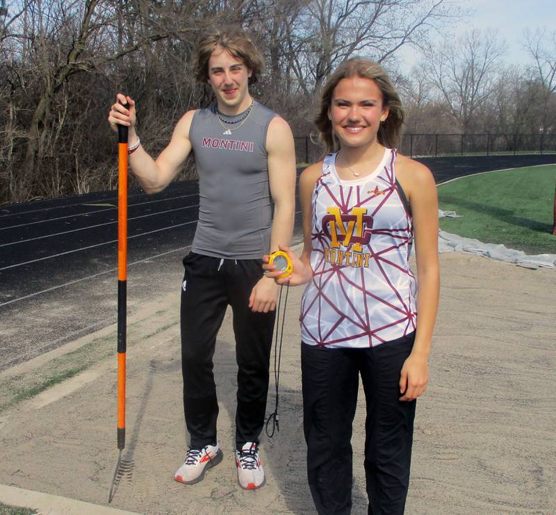 Montini senior Jayden Leise (left) and Sydney Gertsen have set school records this spring in the triple jump and 3,200-meter run, respectively.