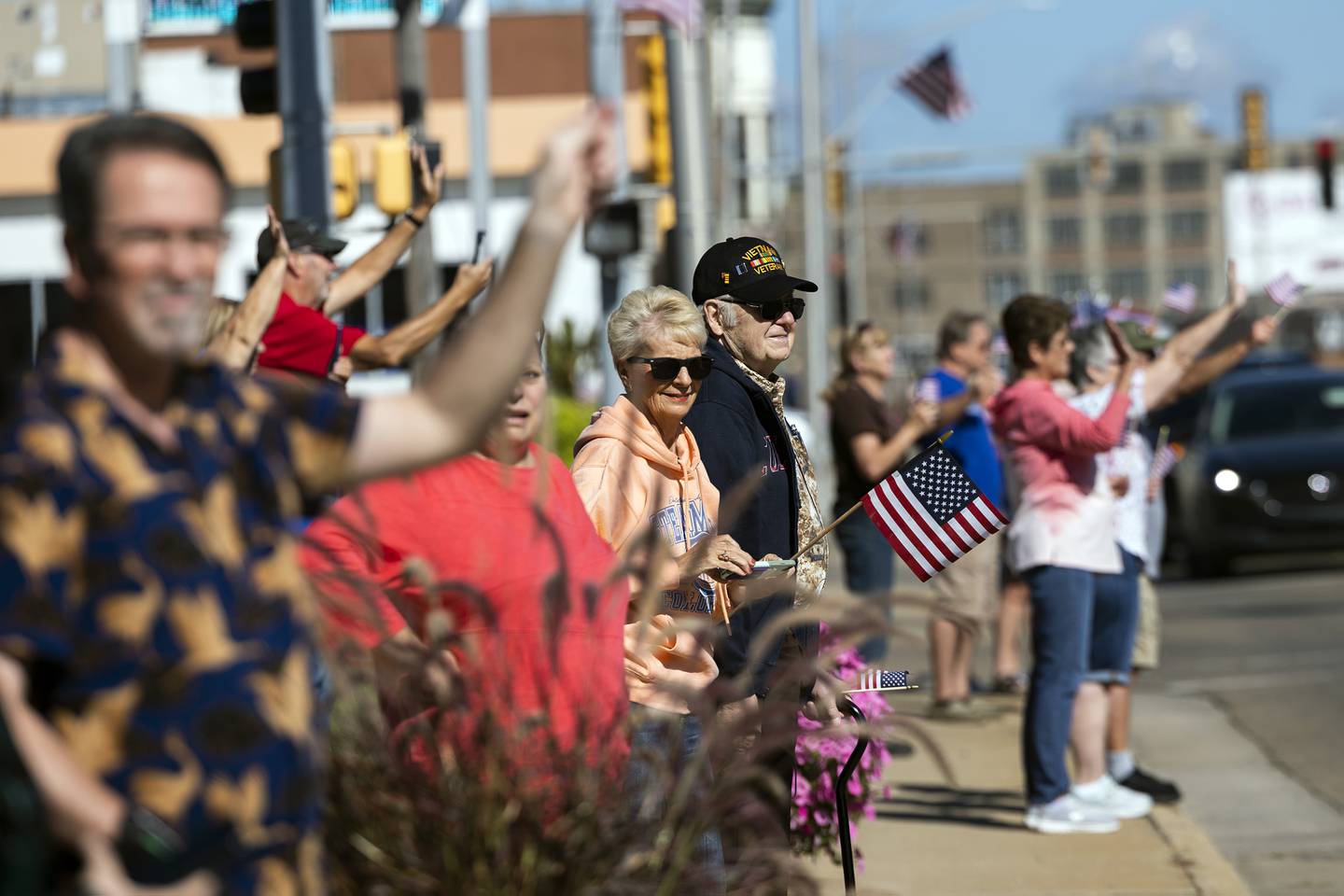 Carolyn and David Allen of Rock Falls watch as the Vietnam Traveling Memorial Wall comes into Rock Falls Thursday, August 31, 2023. David is a Vietnam era Naval veteran.