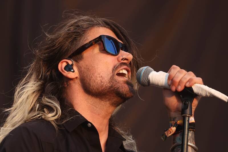 Taking Back Sunday lead singer Adam Lazzara performs on the Riot stage on day one of Riot Fest. Friday, Sept. 17, 2022, in Chicago.