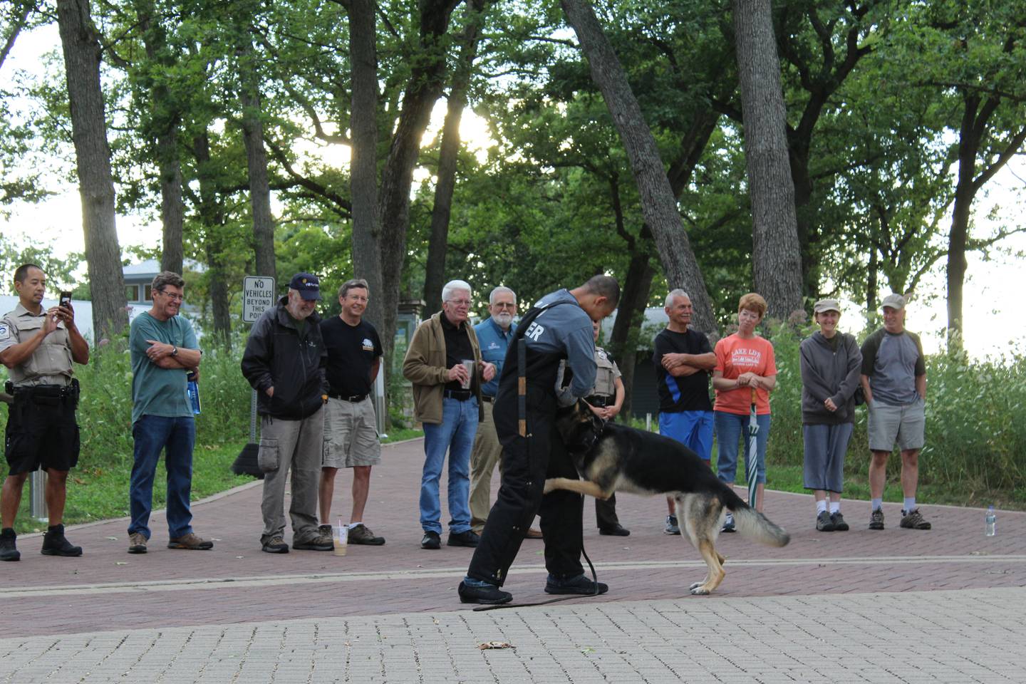K9 trainer Fabien Dixon from Tops Police K9 Training Program takes part in a demonstration with the McHenry County Sheriffs Office at a SWEEP meeting in 2019.