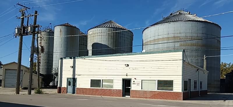 Elburn's new canAFarm cannabis dispensary, approved by the Village Board in Fall 2025, will be located in this building at 202 W. North St. on one of the four subdivided pieces of the property. The five grain bins behind the building will be on a separate parcel.