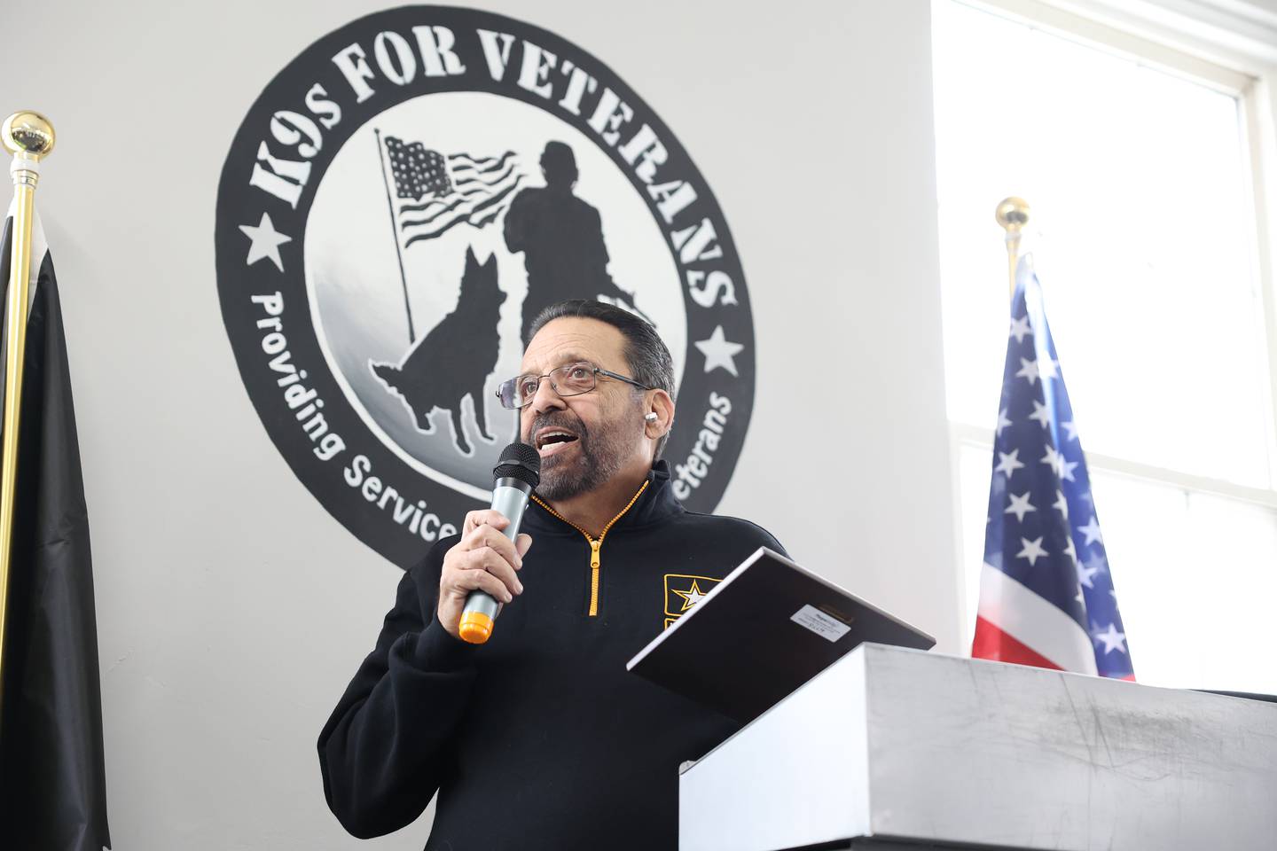 K9s for Veterans CEO and founder Michael Tellerino speaks at his organization's ribbon-cutting ceremony for the opening of its new training campus on Wednesday, Feb. 15, 2023, in Joliet.
