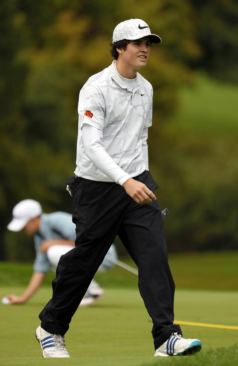 Callan Fahey of Wheaton Warrenville Tuesday September 19, 2023 at the Bartlett Hills Golf Club during the 2023 DuKane Conference Championship.