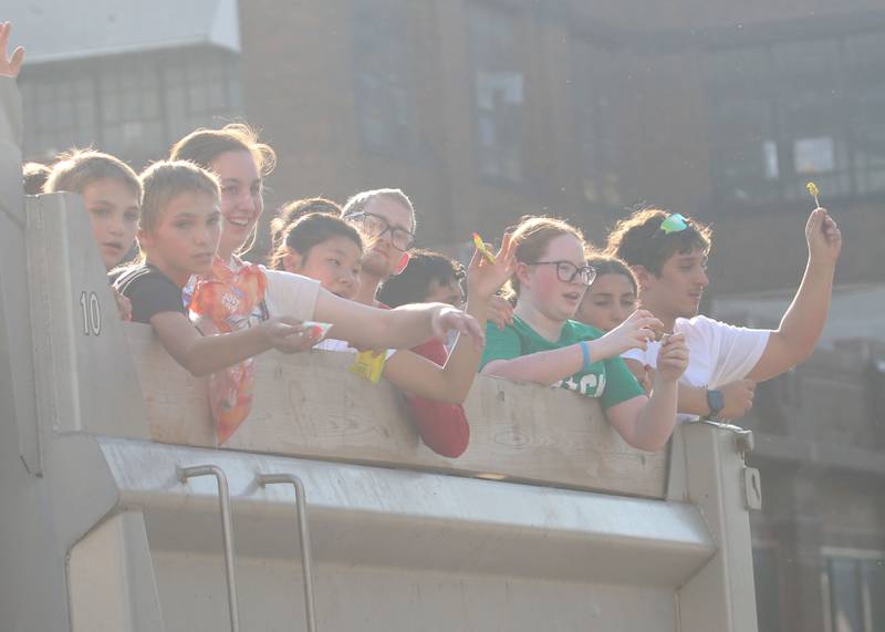 L-P students ride in the back of a dump truck during the L-P homecoming parade on Thursday, Oct. 2, 2025 downtown Peru.