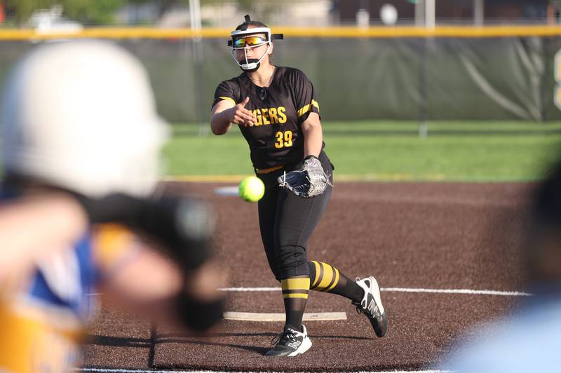 Joliet West’s Gabriela Juarez delivers a pitch against Joliet Central on Wednesday, April 22, 2026 in Joliet.