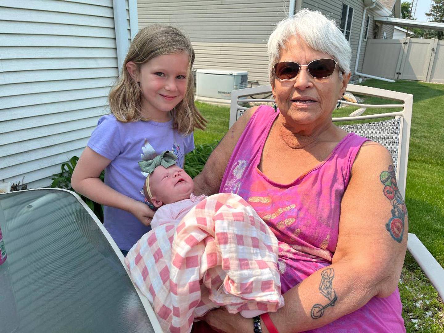 Lori Anderson, 67, of Kankakee, poses with her great-grandaughters Erin and Brylee. Anderson, who is seeking a life-saving kidney donation, said her hope is to be able to spend more time with her family and grandchildren.