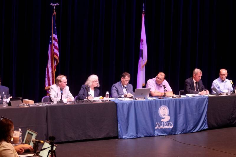 The McHenry City Council on Monday, Aug. 7, 2023, addressed a Jack Pease proposal to mine 110 acres at Route 120 and Chapel Hill Road. The meeting was held in McHenry High School’s Upper Campus auditorium.
