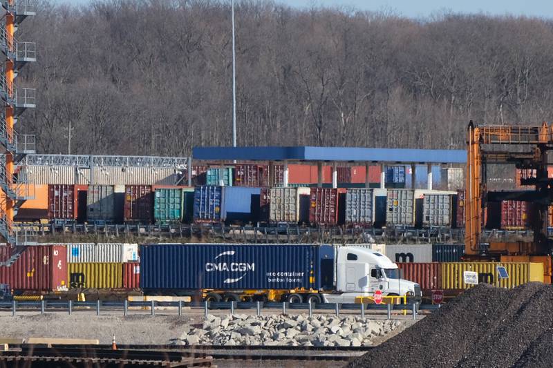 A truck drives through the BNSF Railway Logistics Park Chicago complex. Monday, Dec. 13, 2021 in Elwood.