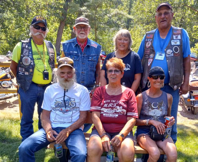 Pictured are the ABATE of Illinois, Inc. members who attended the annual ABATE Social Hour in South Dakota including: front row, Rich Amling, Paulette Korte, and Barb Amling; back row:  Cliff Oleson (Open Roads ABATE), Bob Carroll (Thunder Rock ABATE), Linda Oleson (Open Roads ABATE), and Dennis “Cleaver” Yeager (Freeport ABATE).