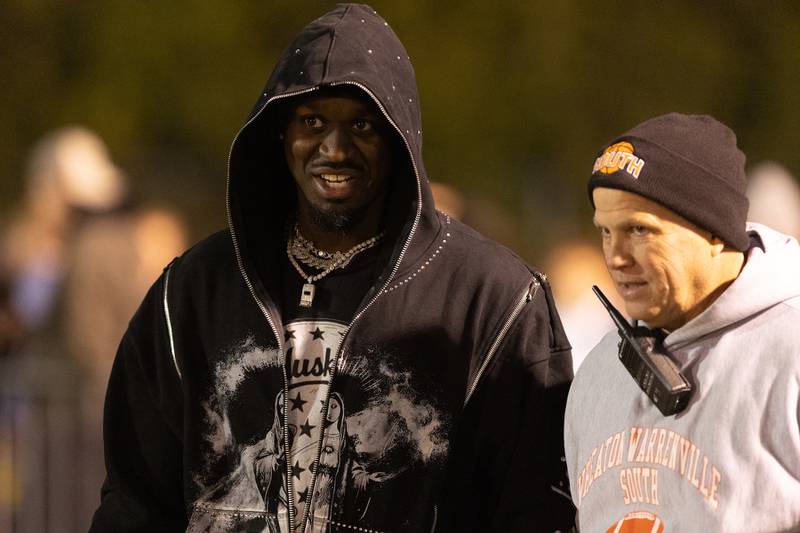 Former NFL star A.J. Green watches Batavia against Wheaton Warrenville South on Friday, Oct. 24,2025 in Wheaton.