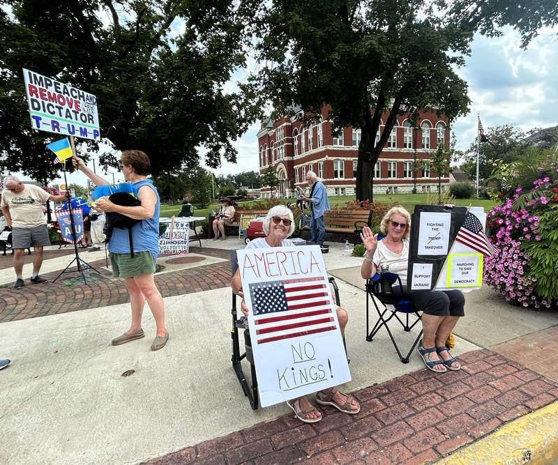 Around 60 people took part in Indivisible of Ogle County's rally Saturday, Aug. 16, 2025 in Oregon protesting the policies and executive orders of President Donald Trump.