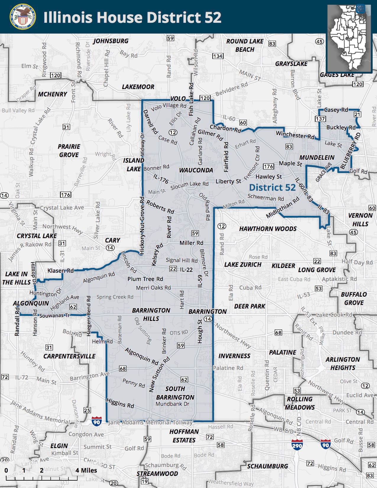 District 52 includes Island Lake, Cary and Algonquin and runs south to South Barrington.