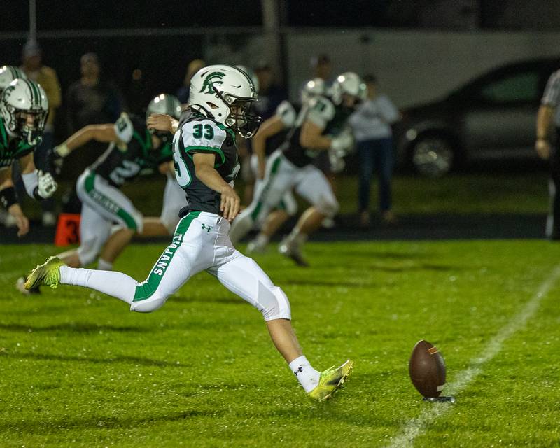 Erdi Gashi (33) of Dwight performs return kick on Friday, Sept. 19, 2025 at Dwight High School in Dwight.