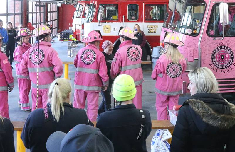 Rachel Sienkiewicz meets with members of the Pink Heals Sauk Valley chapter on Thursday, Feb. 13, 2025 at the Peru Fire Station. Sienkiewicz is a telecommuicator at the Illinois Valley Regional Dispatch Center in Peru, who is battling uterine cancer. The Pink Heals Sauk Valley Chapter is a non profit providing communities with a program that supports people on a personal level in partnership with the public safety and local businesses.