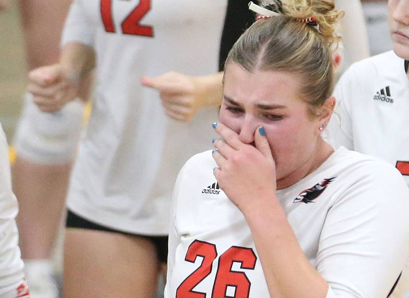 Henry-Senachwine's Brooklynn Thompson reacts after loosing to Putnam County during the Class 1A Regional semifinal game on Wednesday, Oct. 29, 2025 at Putnam County High School.